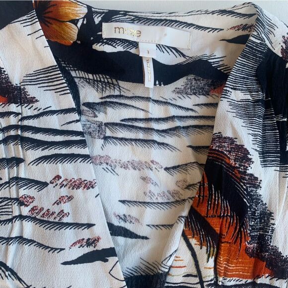 Maje Mini Dress Womens Sz 1 Rolina Hawaiian Print Button Front Tropical Pockets - Picture 3 of 13